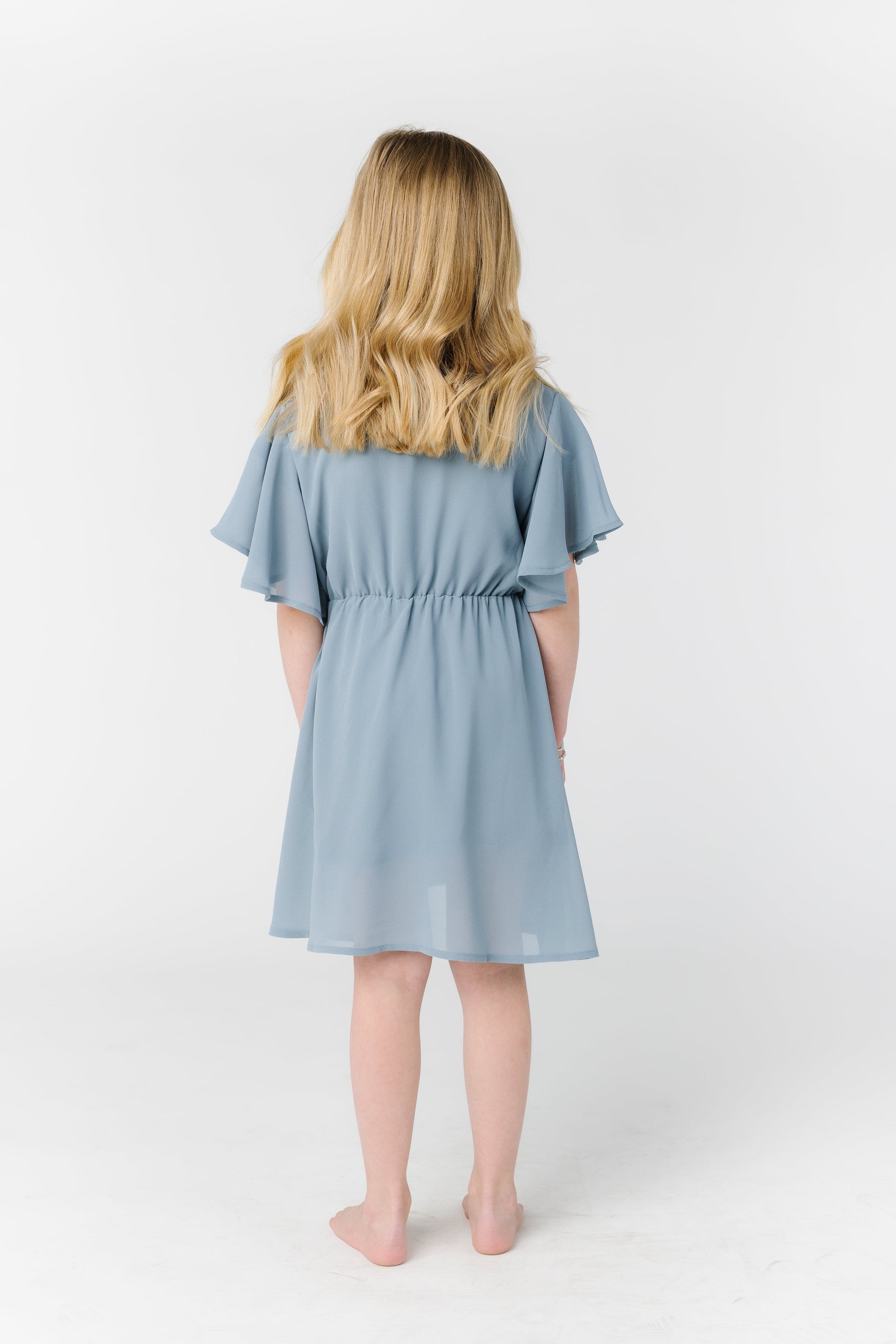 Little Naples Flutter Sleeve Girl's Dress - Dusty Blue GIRL'S DRESS Arbor 