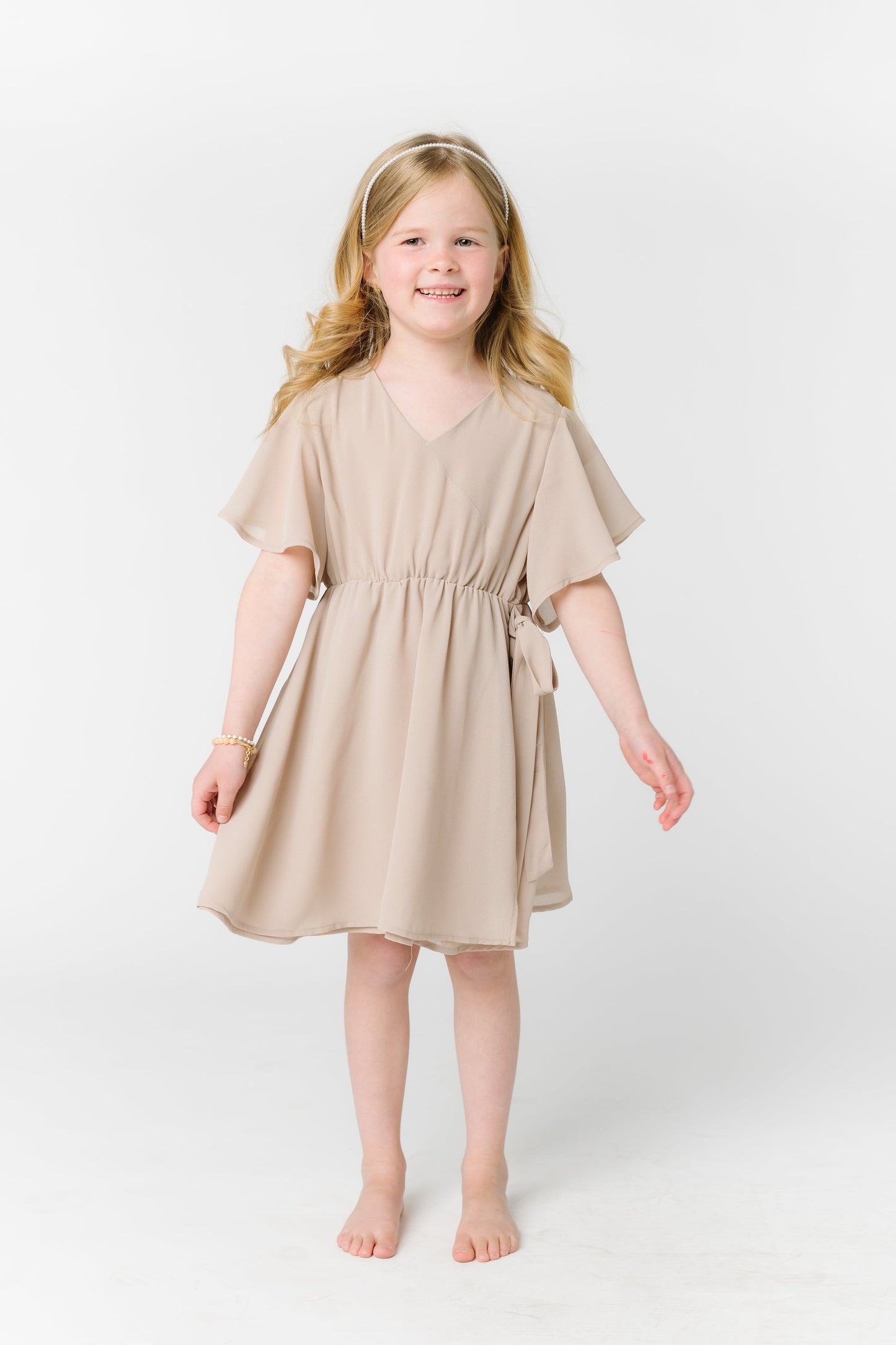 Little Naples Flutter Sleeve Girl's Dress - Taupe GIRL'S DRESS Arbor 