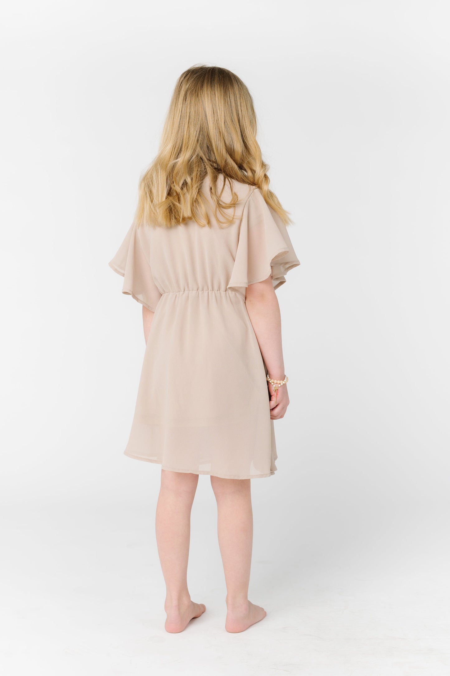 Little Naples Flutter Sleeve Girl's Dress - Taupe GIRL'S DRESS Arbor