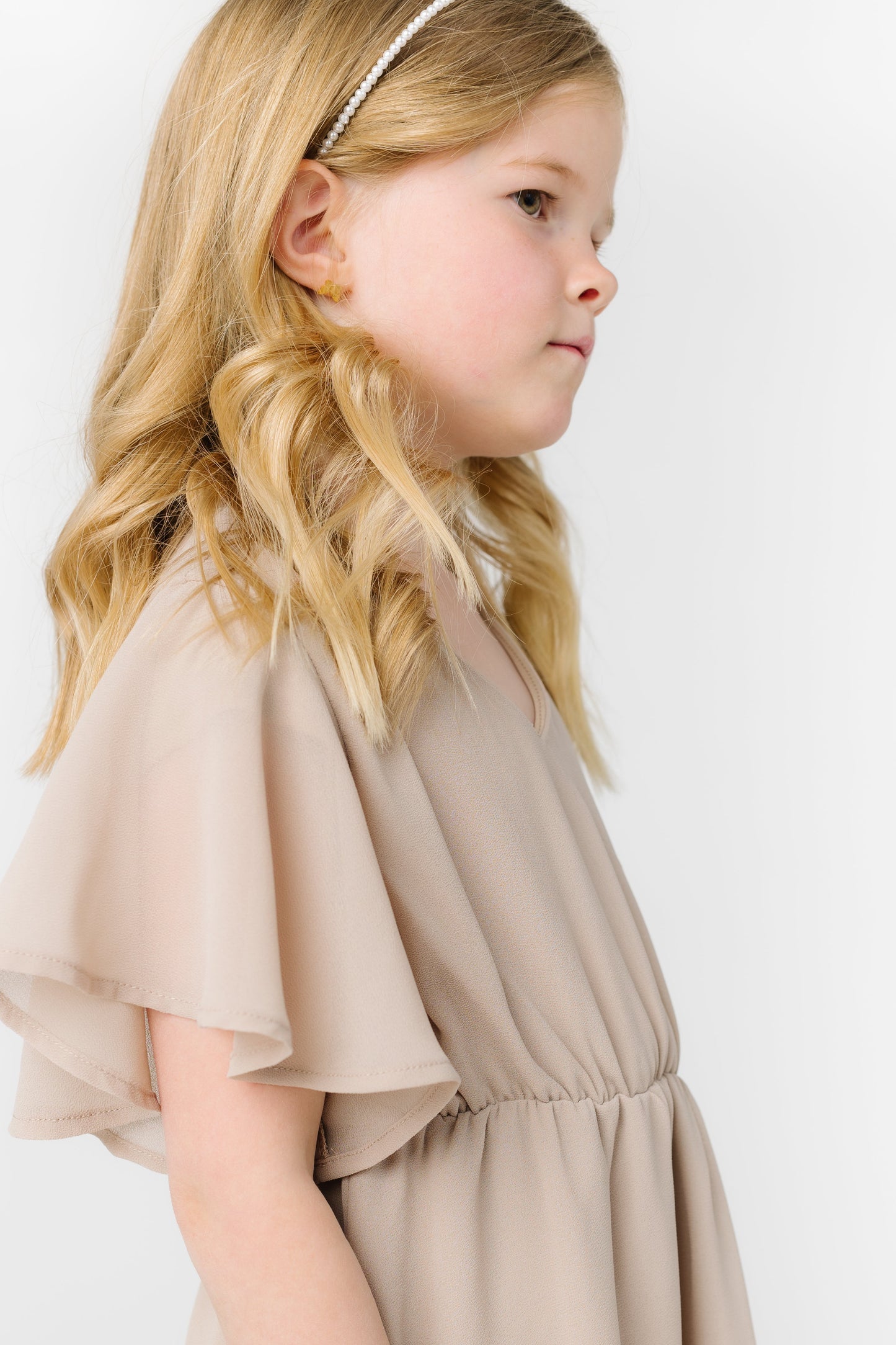 Little Naples Flutter Sleeve Girl's Dress - Taupe GIRL'S DRESS Arbor