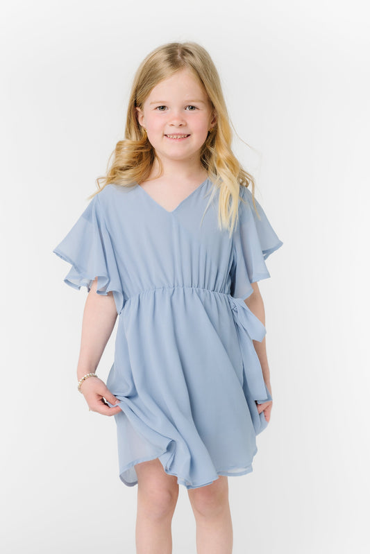 Little Naples Flutter Sleeve Girl's Dress - Arbor Blue GIRL'S DRESS Arbor Arbor Blue L