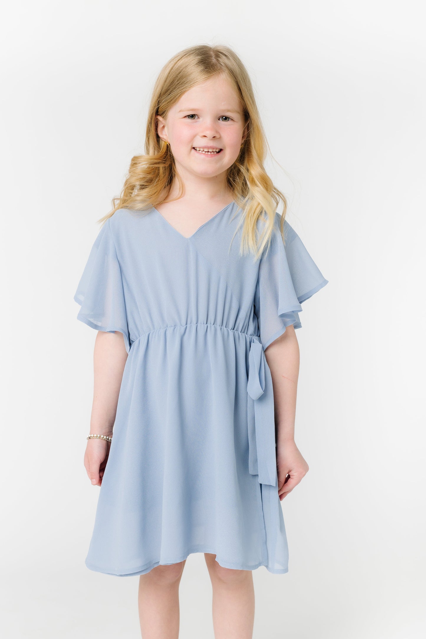 Little Naples Flutter Sleeve Girl's Dress - Arbor Blue GIRL'S DRESS Arbor