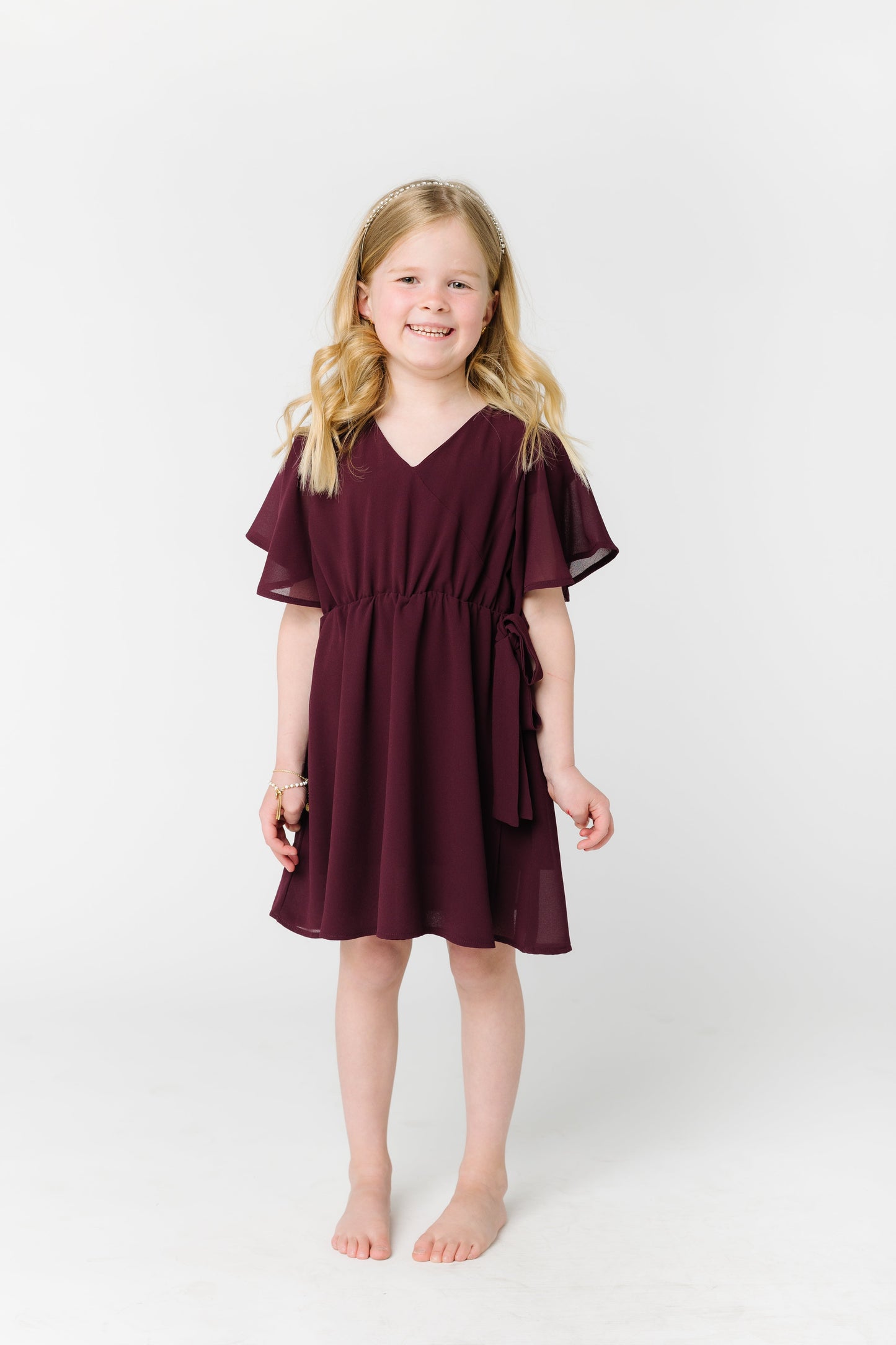 Little Naples Flutter Sleeve Girl's Dress - Wine GIRL'S DRESS Arbor