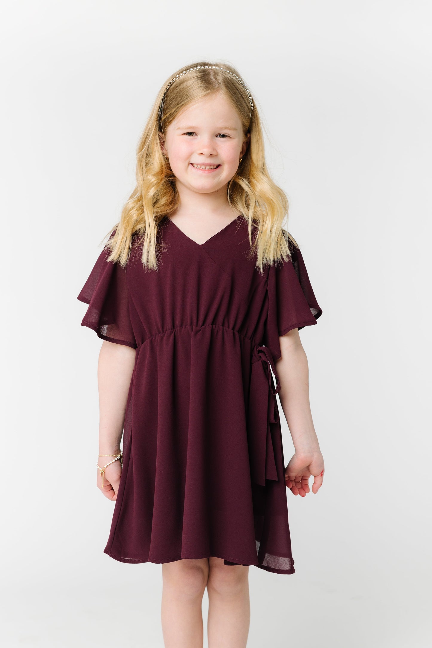 Little Naples Flutter Sleeve Girl's Dress - Wine GIRL'S DRESS Arbor Wine L 