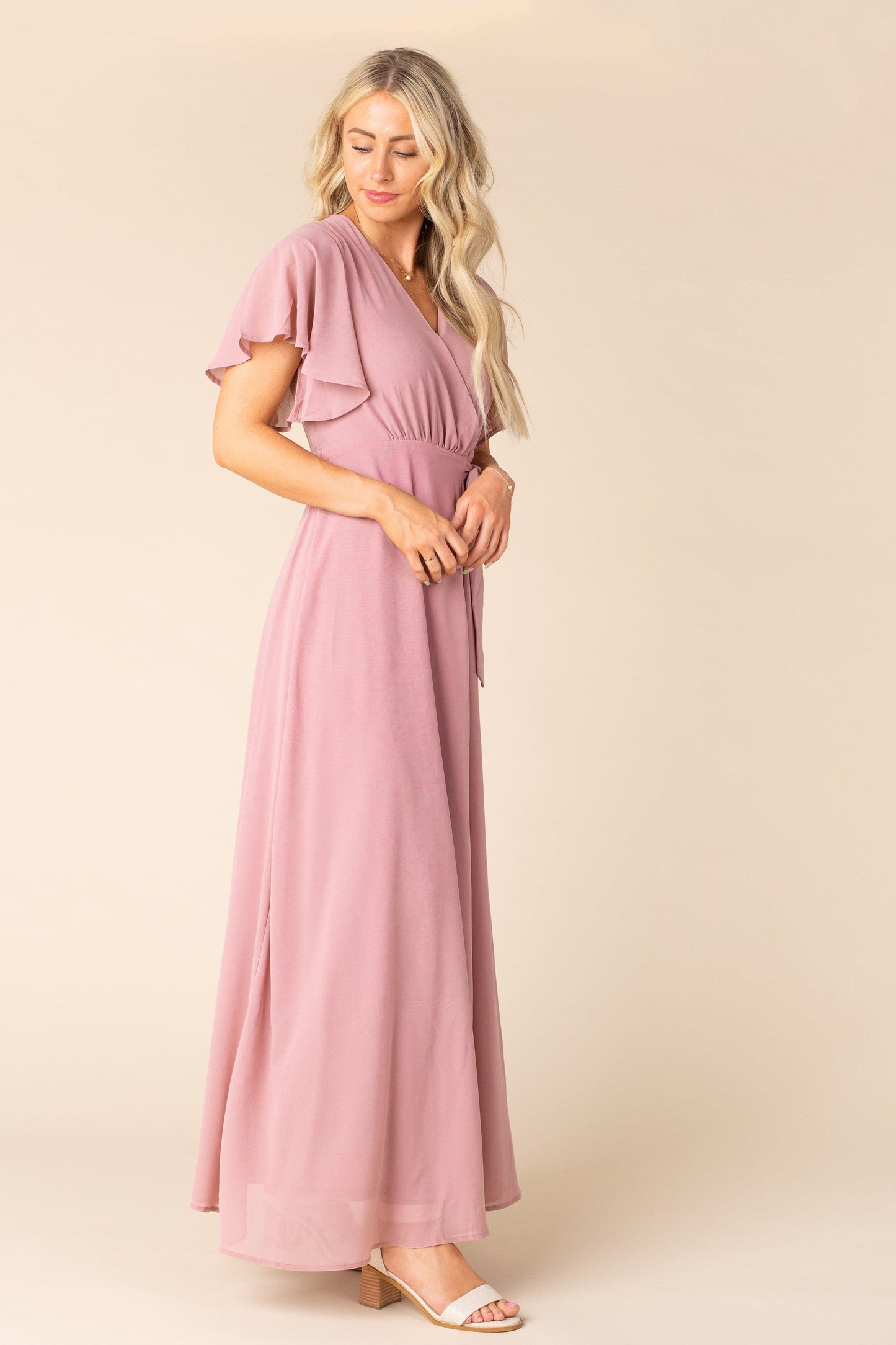 Brass and Roe rose chiffon maxi dress