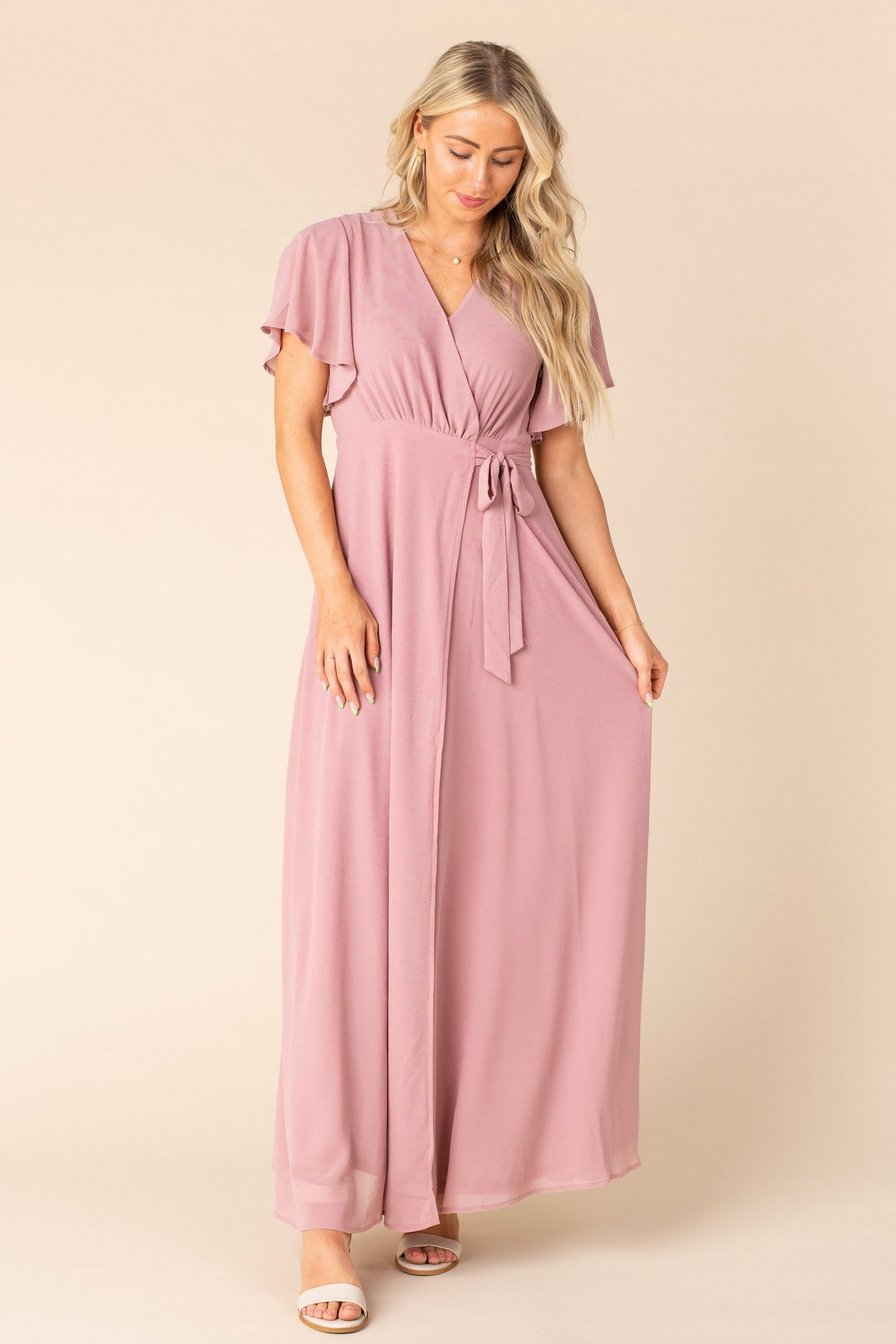 Modest rose bridesmaid maxi dress
