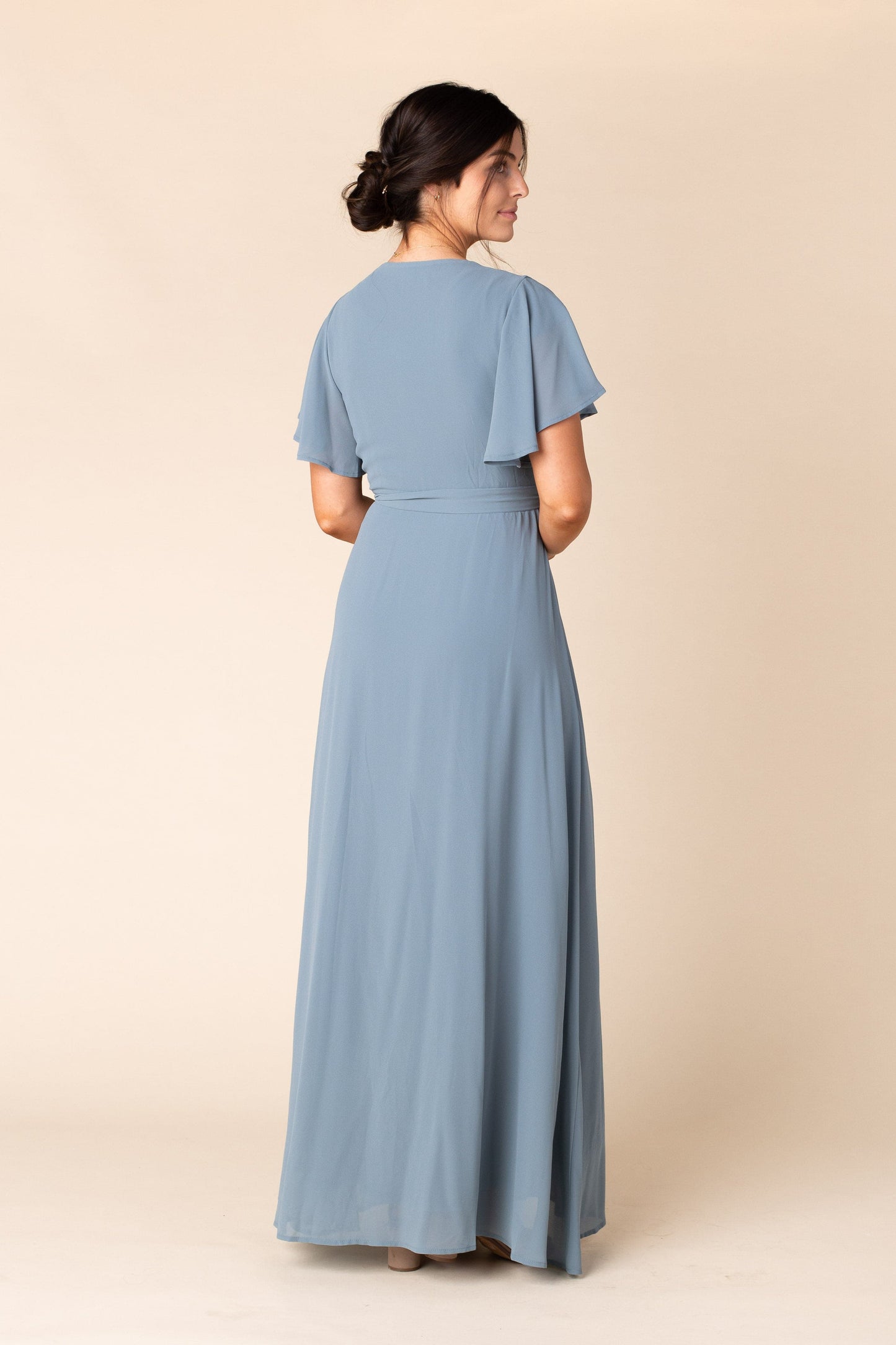 Naples Flutter Sleeve Wrap Maxi - Dusty Blue Bridesmaid Dress Arbor 