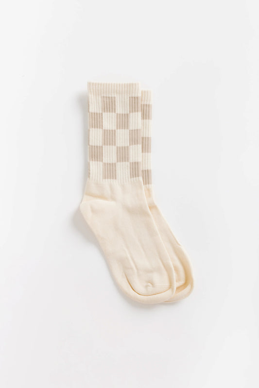 Cove Checker Retro Socks WOMEN'S SOCKS Cove Accessories Tan/White OS 