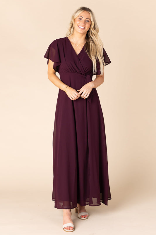 Modest wine bridesmaid maxi dress