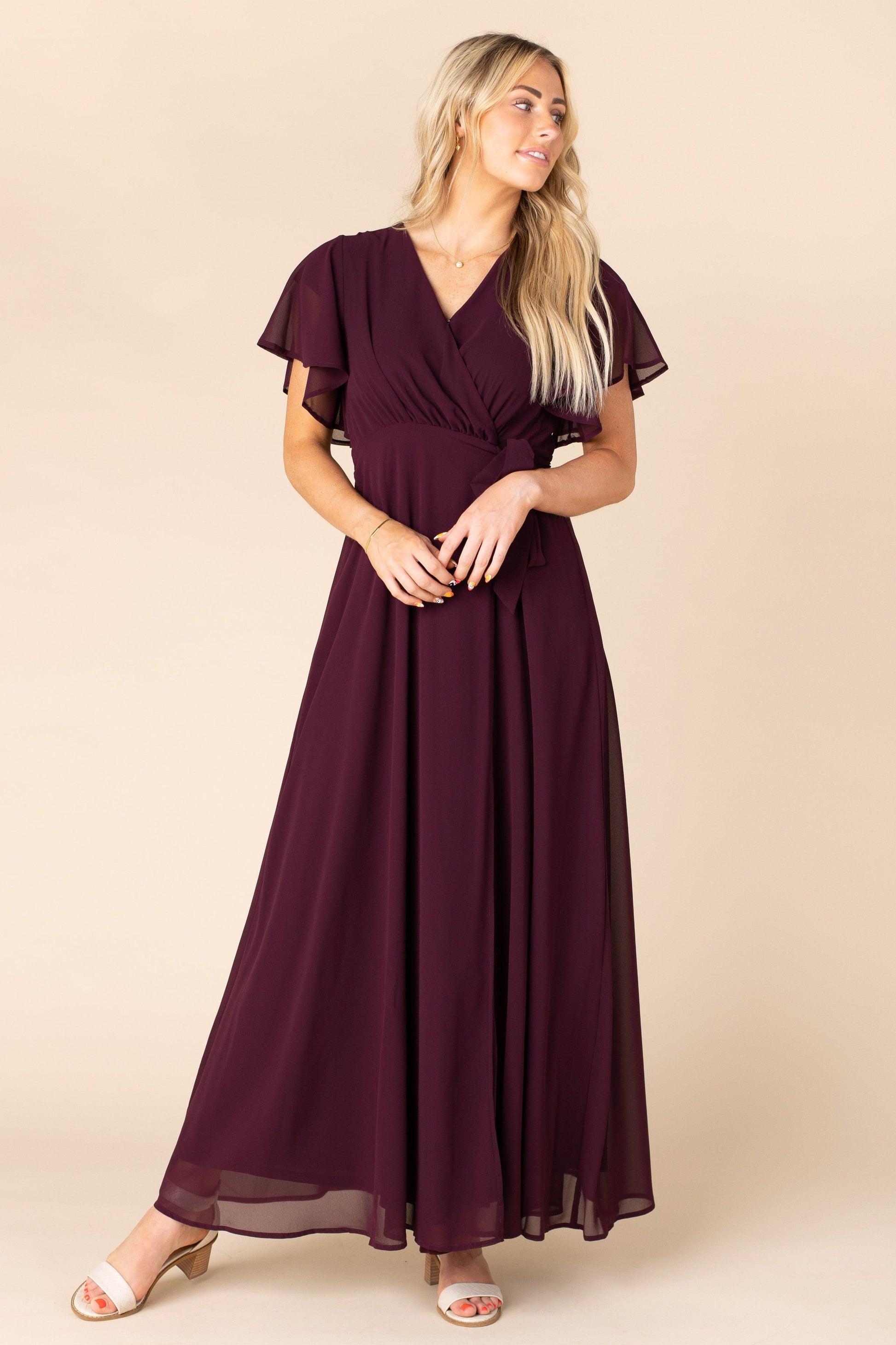 Brass and Roe modest Naples bridesmaid dress in wine
