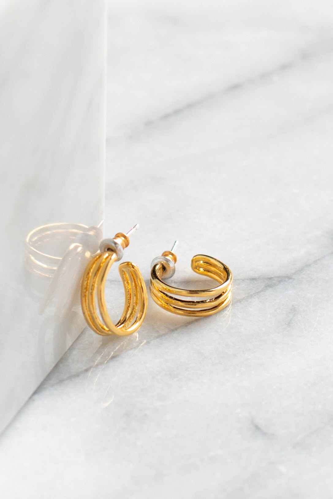 Triple Row Gold Earrings WOMEN'S EARINGS Cove