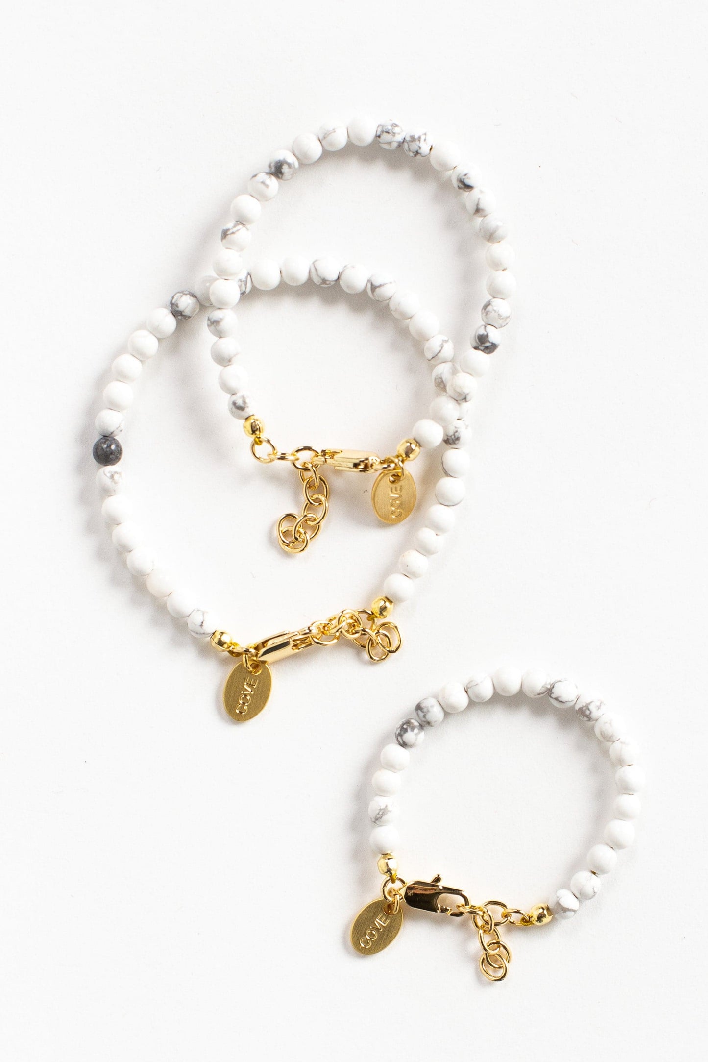 White and grey bead bracelet in 4 child and baby sizes