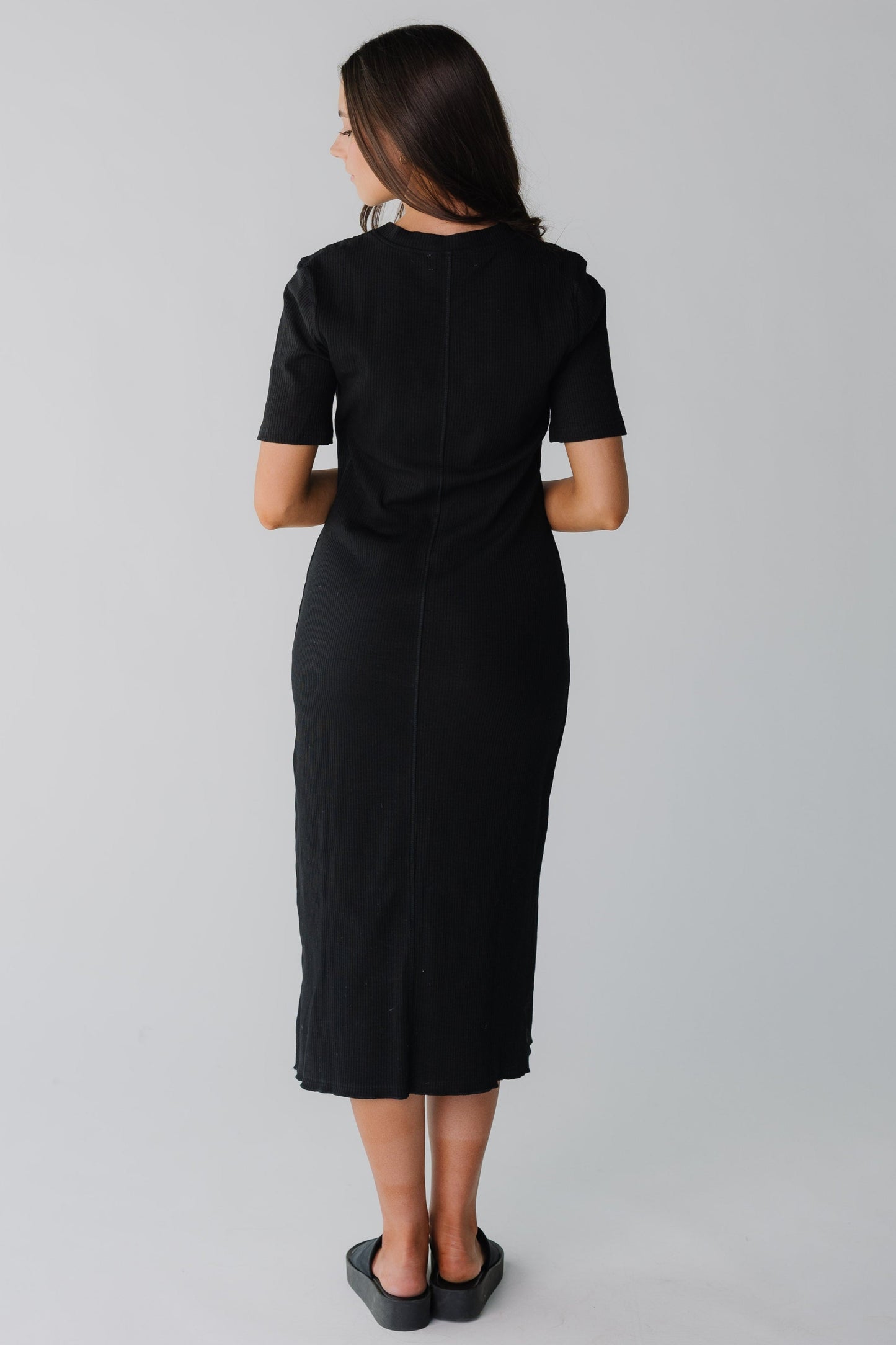 Brass & Roe Ribbed Midi Lettuce Hem Dress WOMEN'S DRESS brass & roe 