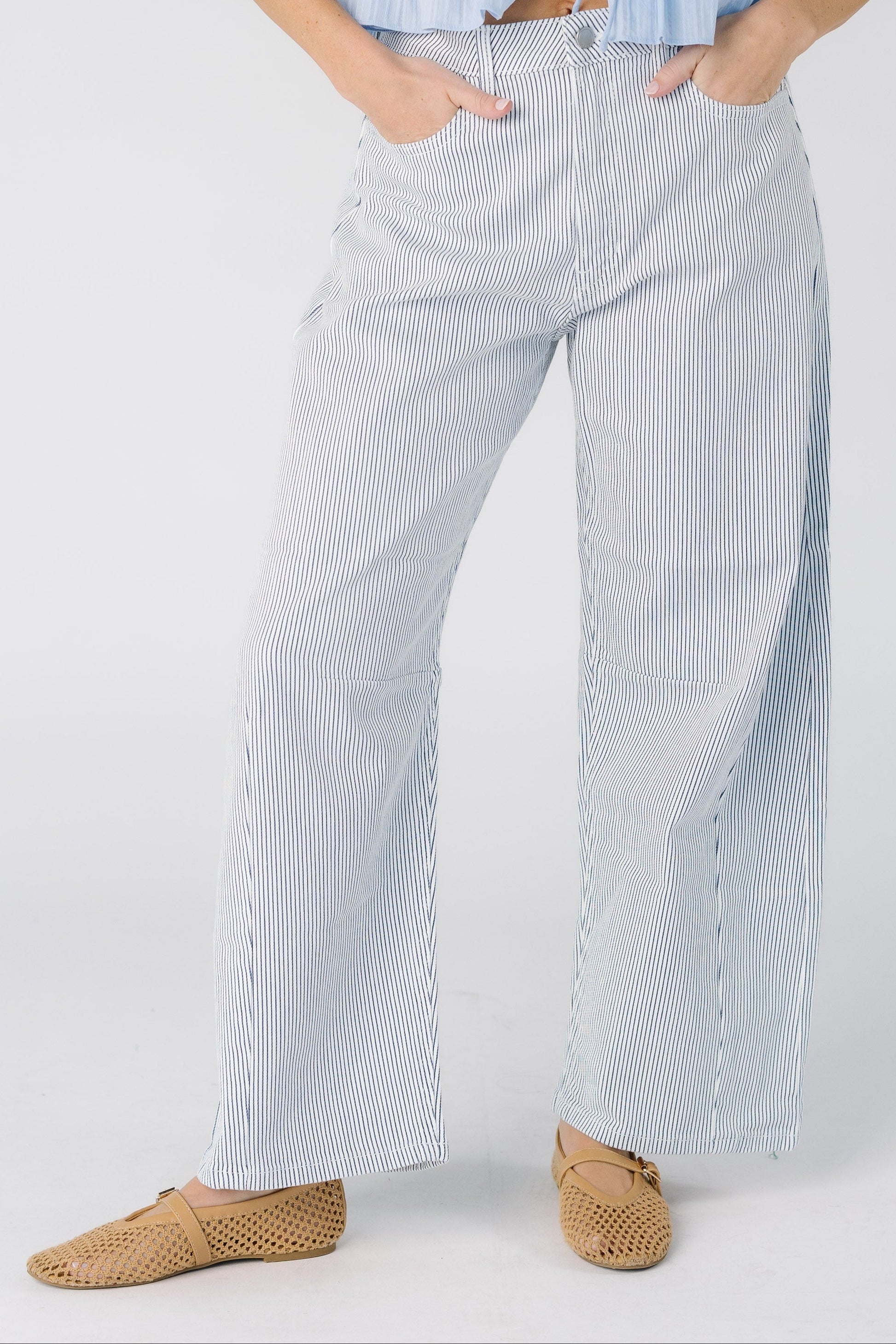 Pinstripe Barrel Jean WOMEN'S DENIM Just Panmaco Inc. 