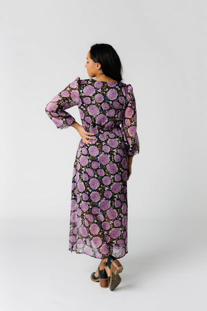 Back view of Brass & roe purple print midi