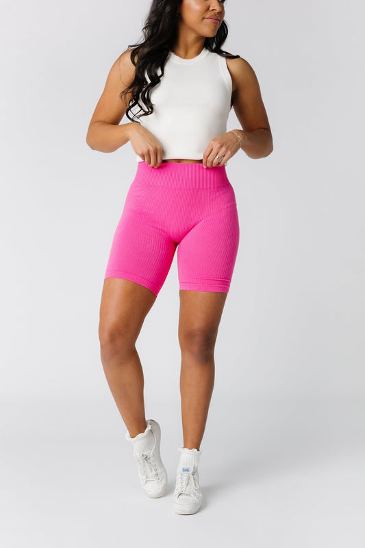 Ribbed Seamless Biker Shorts - Brights Women's Athletic Mono B Hot Pink S 