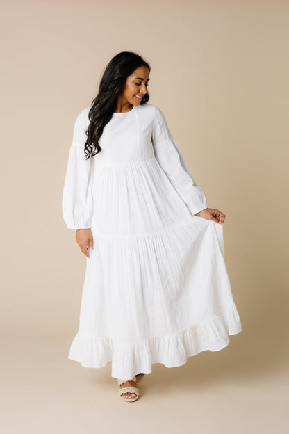 Long sleeve all white maxi dress