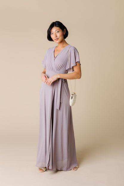 Modest Naples chiffon bridesmaid dress in light mauve