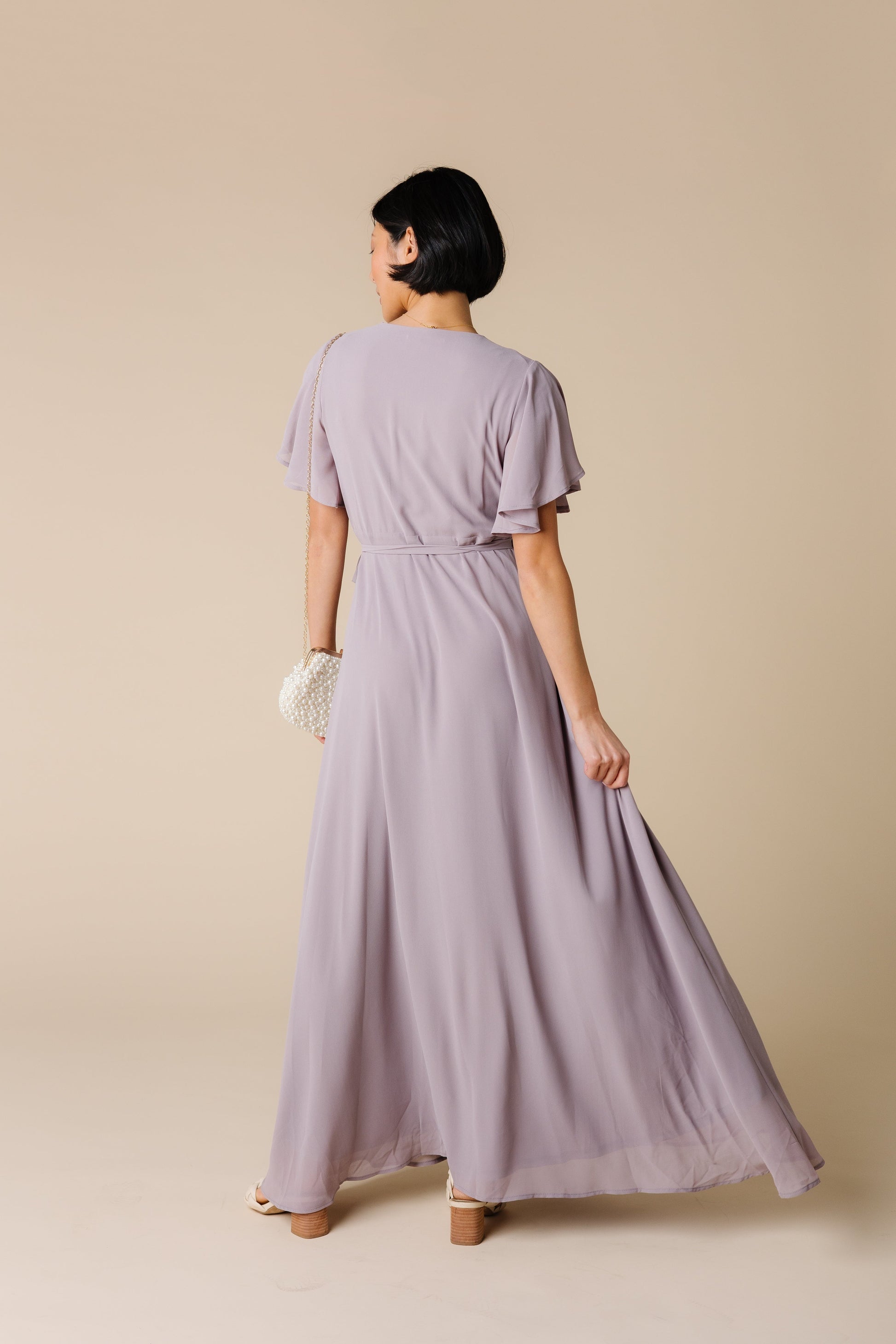 Naples Flutter Sleeve Maxi Dress - Light Mauve Bridesmaid Dress brass & roe 