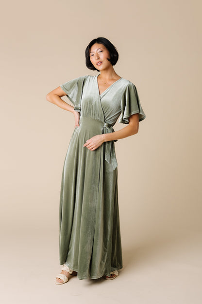 Arbor Velvet Wrap Dress - Sage WOMEN'S DRESS Brass & Roe Sage XS 