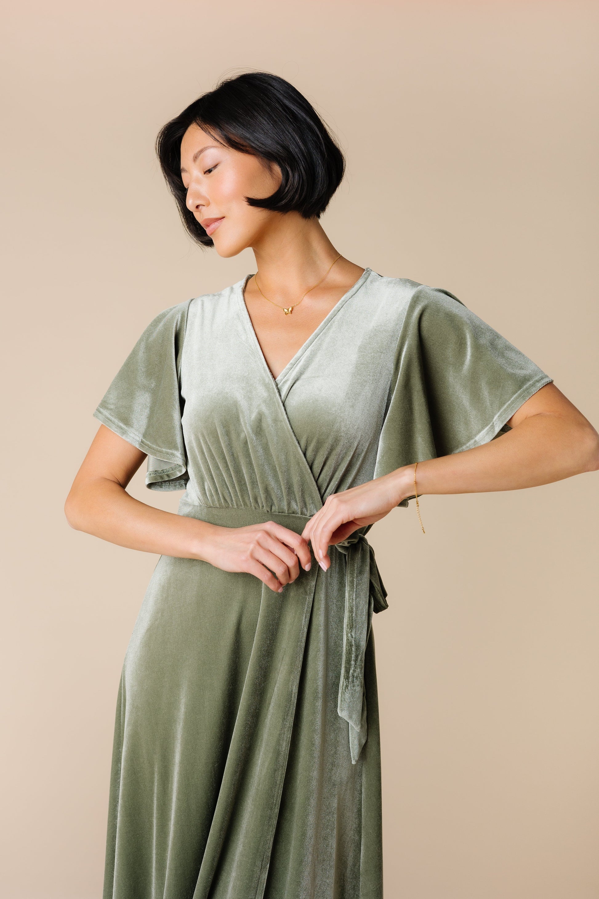 Arbor Velvet Wrap Dress - Sage WOMEN'S DRESS Brass & Roe 