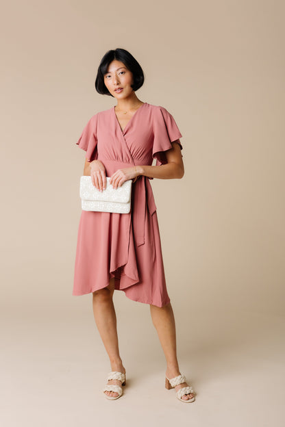 Rose Daphne wrap bridesmaid dress