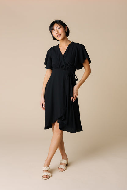 Black wrap modest bridesmaid dress