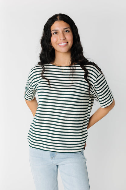 The Bennett Striped Top WOMEN'S TOP Things Between Ivory-Hunter Green S 