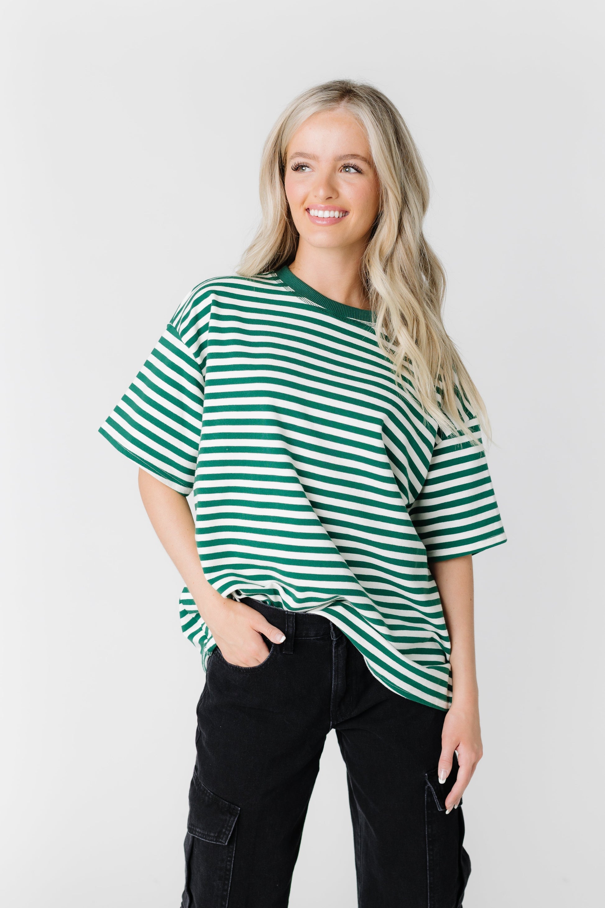 Oversize Stripe T-shirt WOMEN'S T-SHIRT Things Between Ivory/Green L 