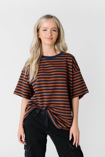 Oversize Stripe T-shirt WOMEN'S T-SHIRT Things Between Brown Navy L 