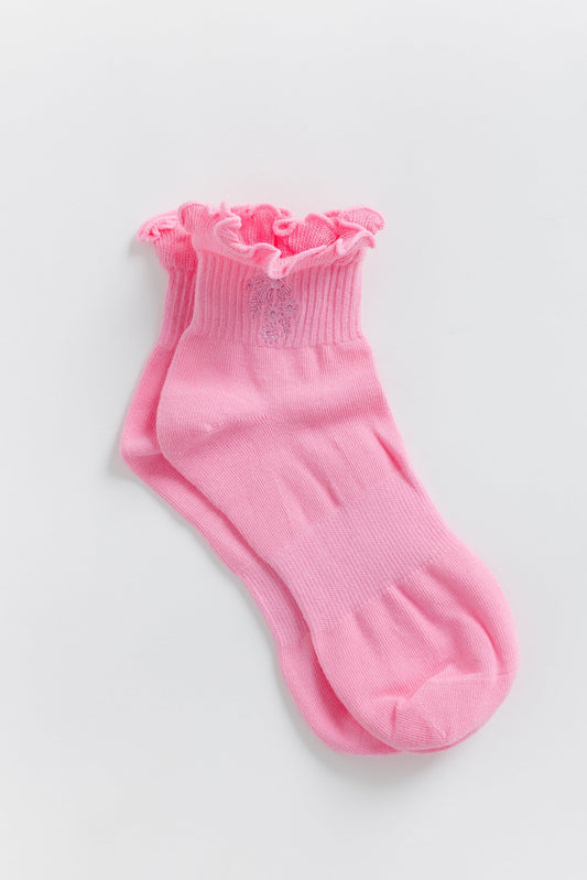 Cove Embroidered Ruffle Quarter WOMEN'S SOCKS Cove Accessories Bright Pink OS 