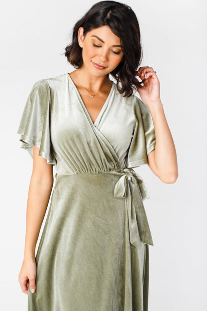 Arbor Velvet Wrap Dress - Sage WOMEN'S DRESS brass & roe 