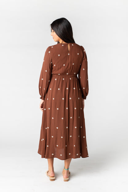 Fable Embroidered Midi Dress Mocha M WOMEN'S DRESS In-Loom 