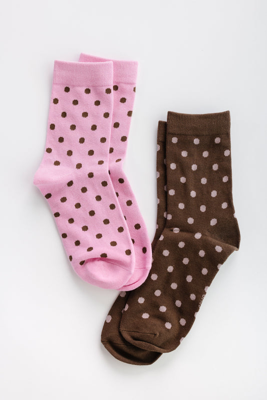 Cove Dot Duo Socks WOMEN'S SOCKS Cove Accessories Brown/Pink OS 