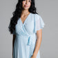 Naples Flutter Sleeve Wrap Maxi - Lt Blue Bridesmaid Dress Brass & Roe 