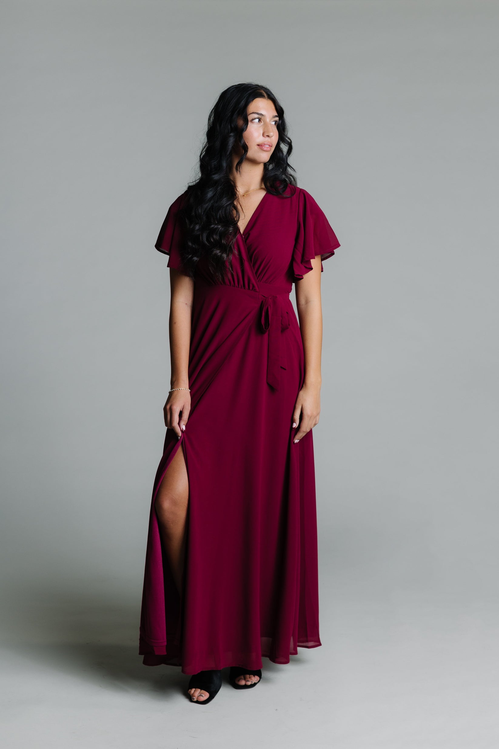 Naples Flutter Sleeve Wrap Maxi Burgundy Called To Surf 4457