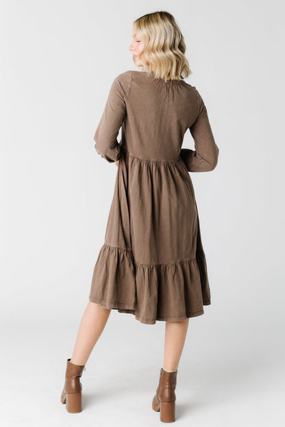 Back view of brown midi dress