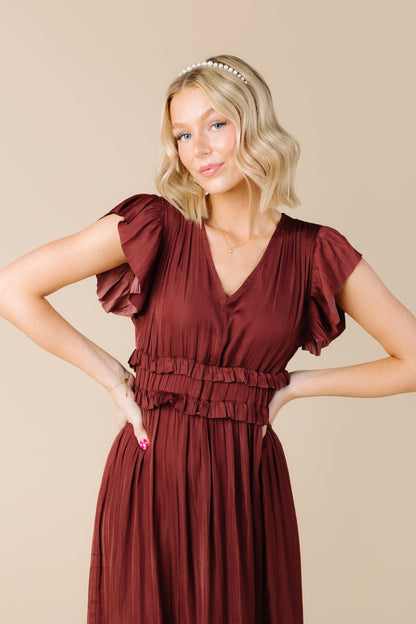 Ruffled Satin V-Neck Dress WOMEN'S DRESS Grade & Gather 