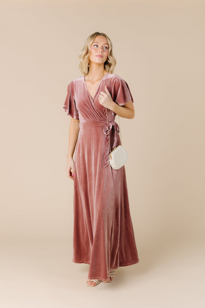 Arbor velvet dusty pink wrap maxi