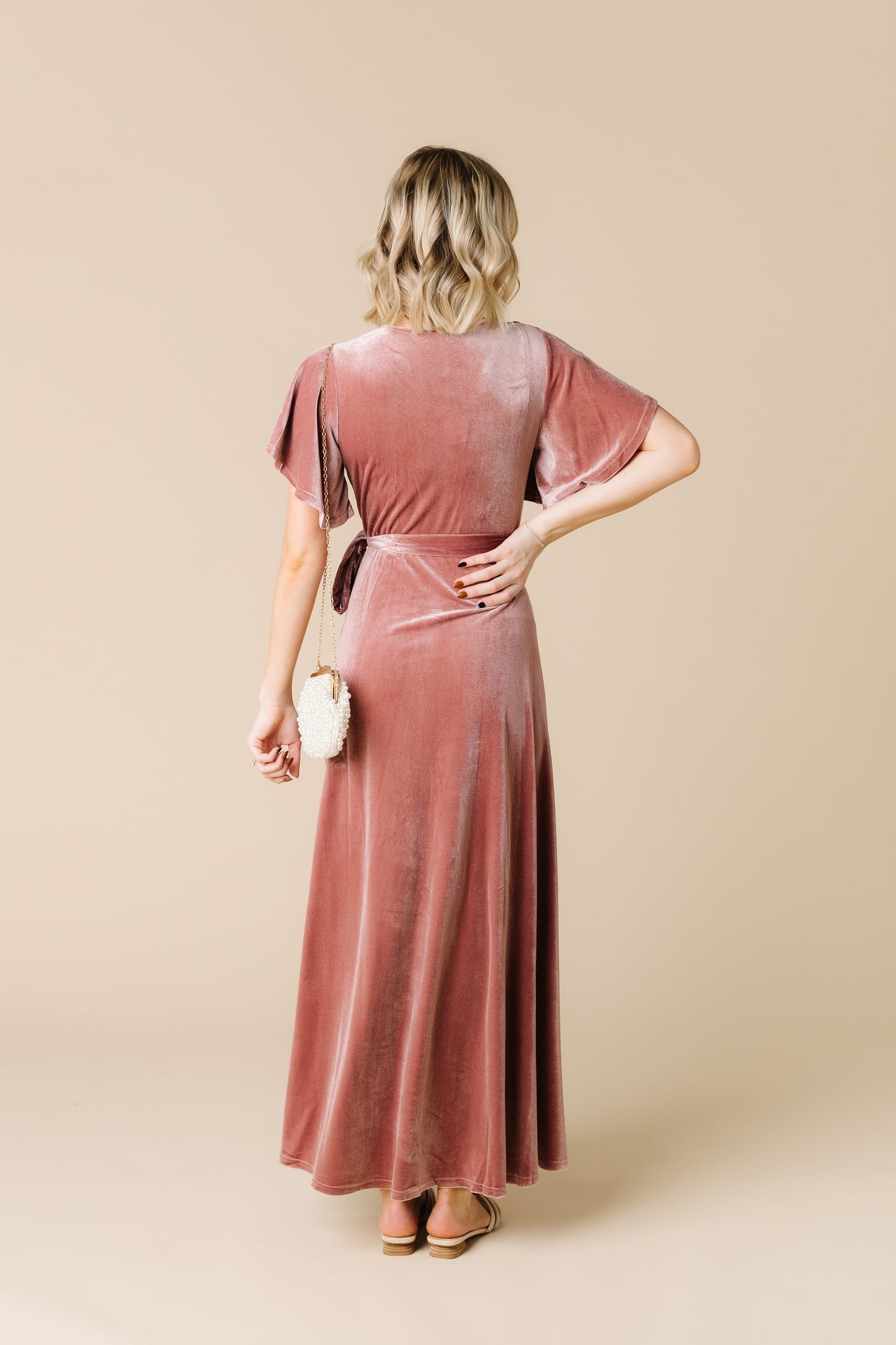 Arbor Velvet Wrap Dress - Dusty Pink WOMEN'S DRESS Brass & Roe 
