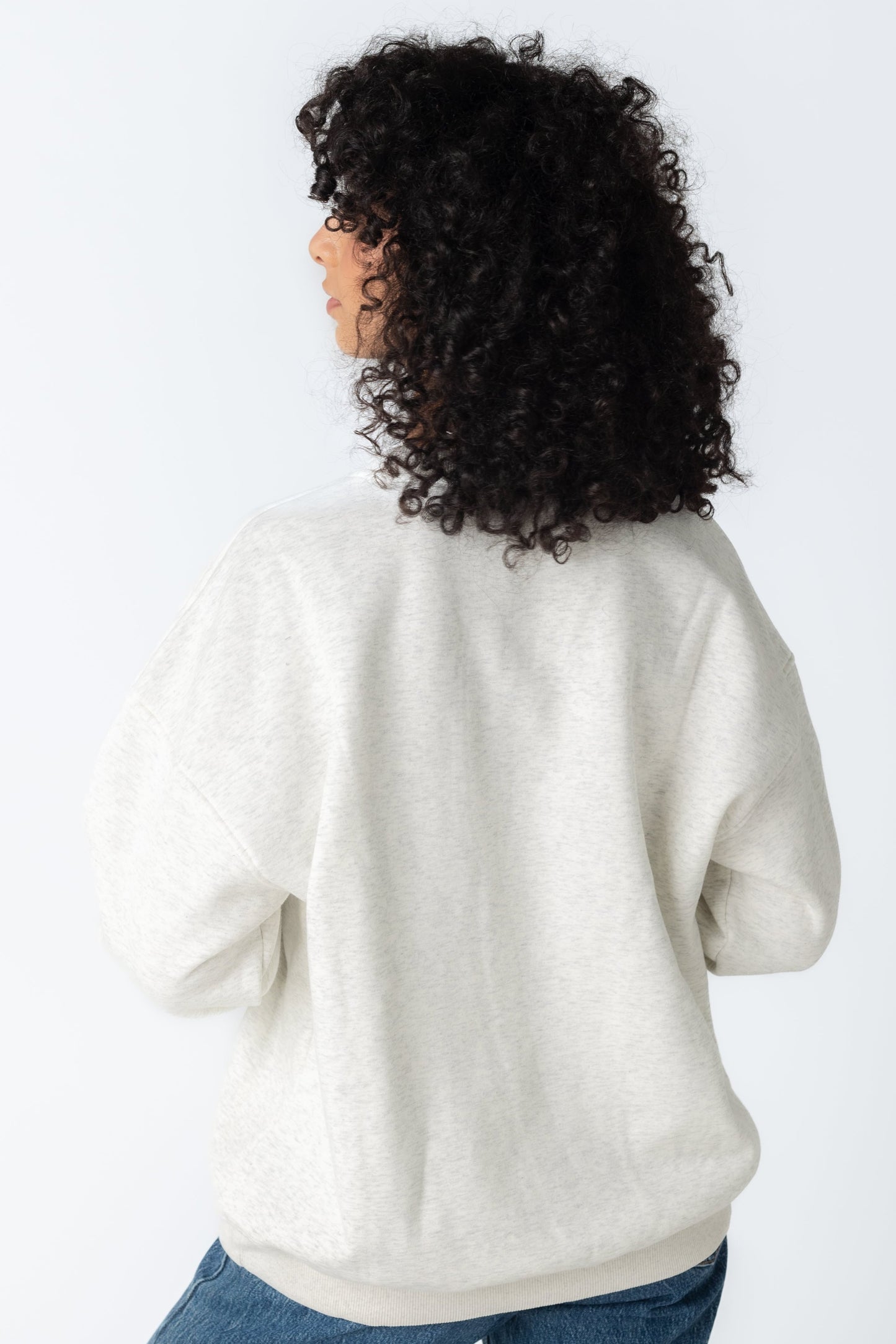 Back view of white sweatshirt