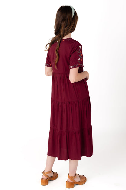 Back view of plum midi dress