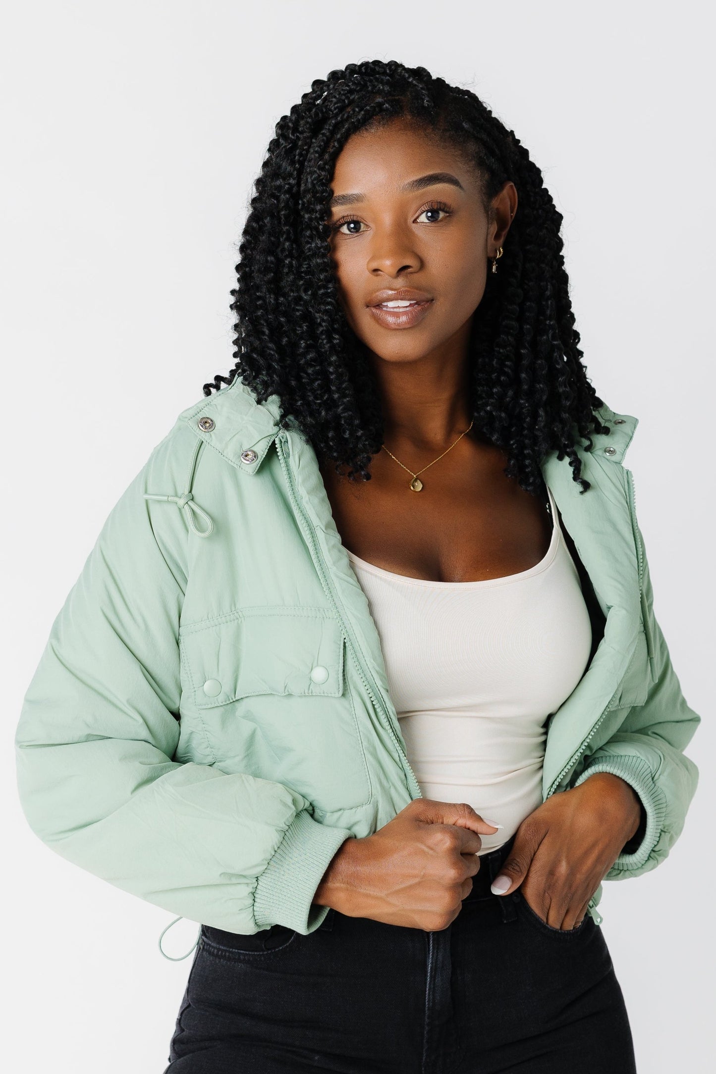 Cozy mint jacket with large front pockets