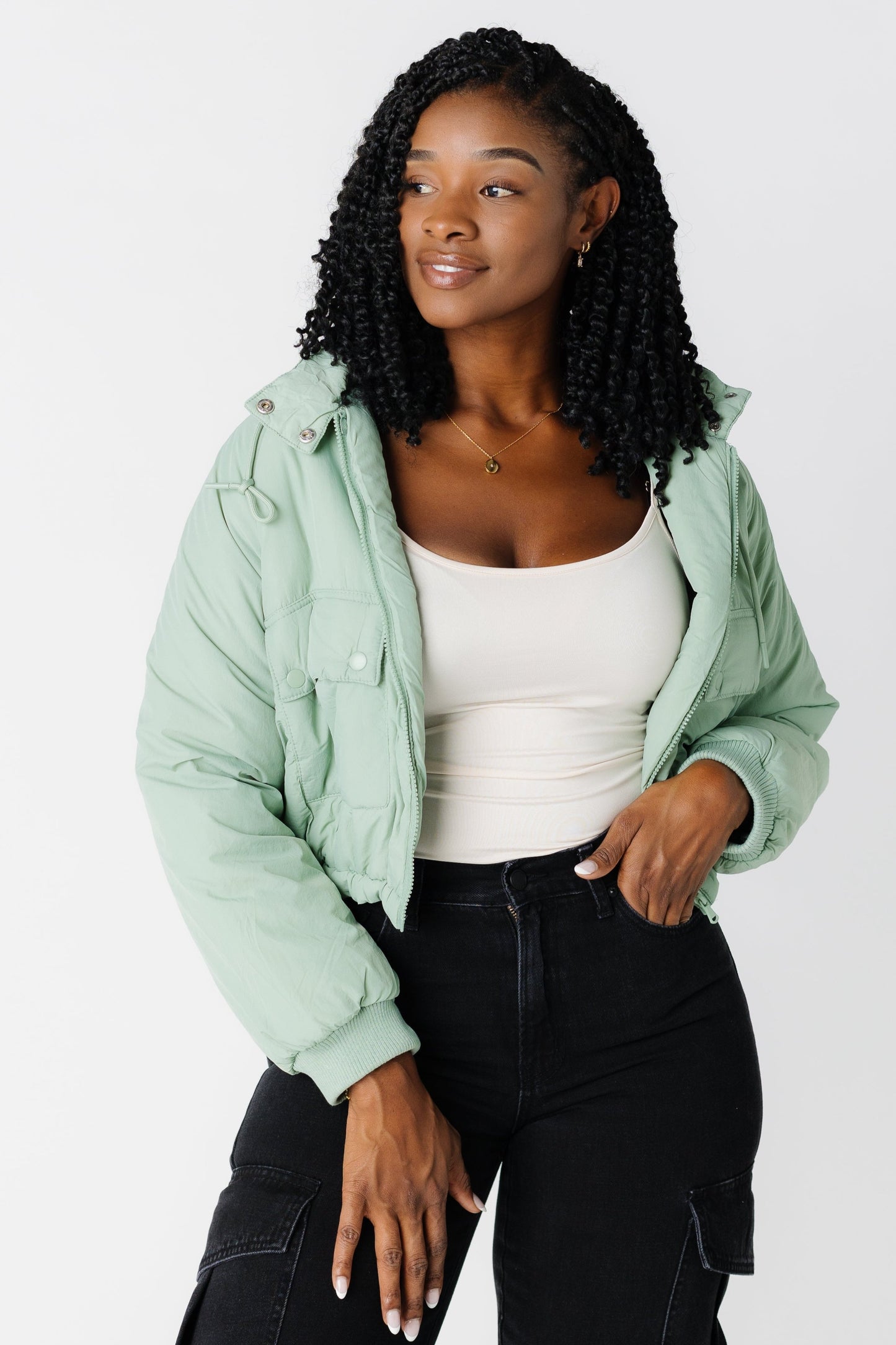 Modest mint jacket with ribbed cuffs