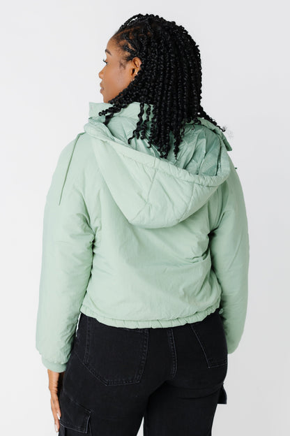 Mint Cozy Puffer jacket with ribbed cuffs and hood