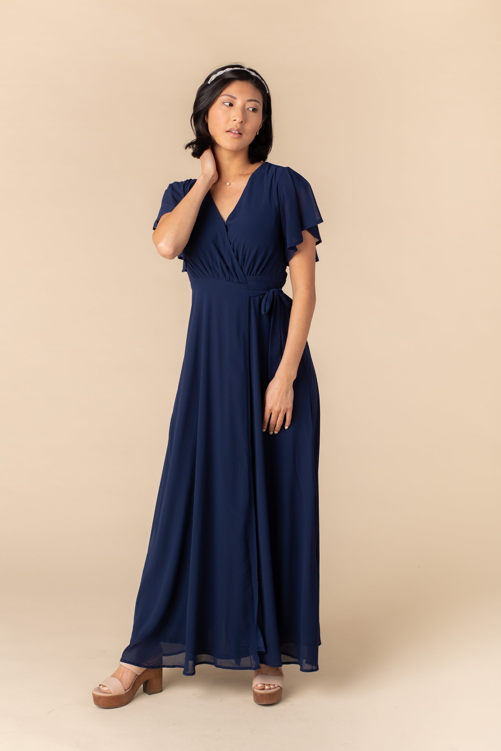Naples Flutter Sleeve Wrap Maxi - Navy – Called to Surf