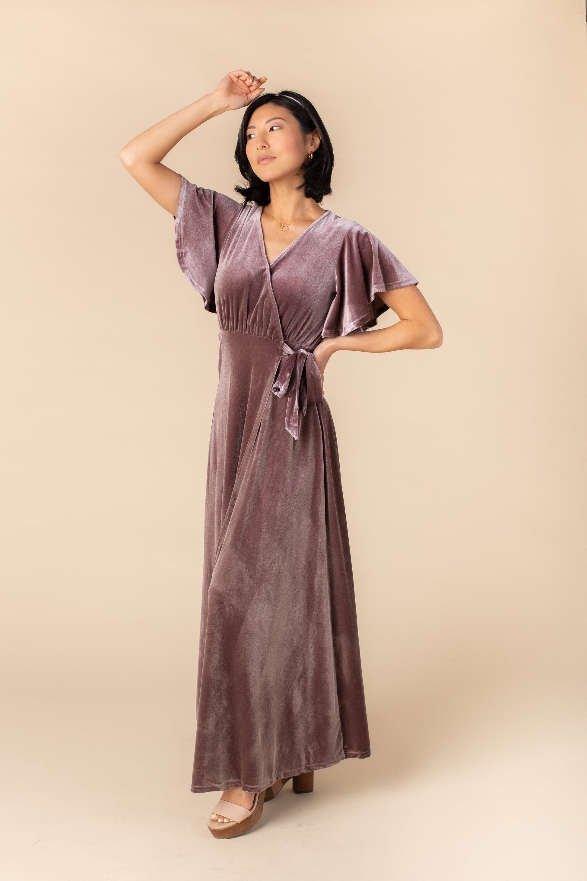 Arbor velvet deep rose wrap maxi