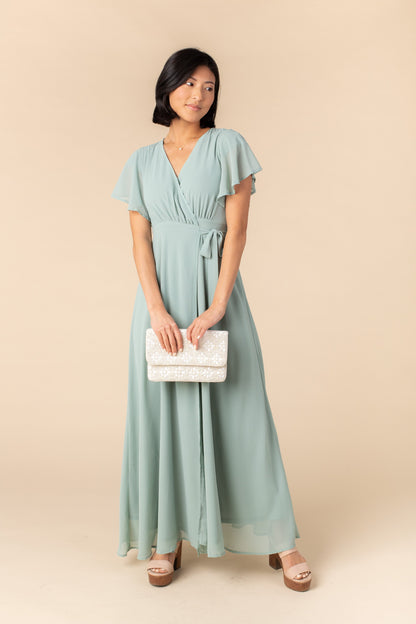 Dusty green wrap maxi dress