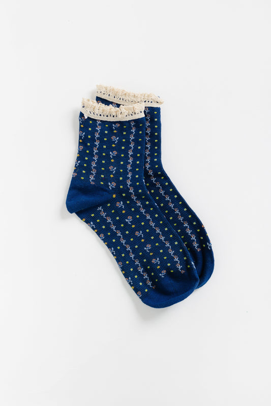 Cove Royalty Rosette Socks WOMEN'S SOCKS Cove Accessories Blue OS 