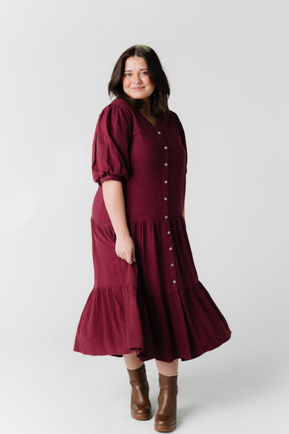 Brass and Roe modest plus size midi dress in wine